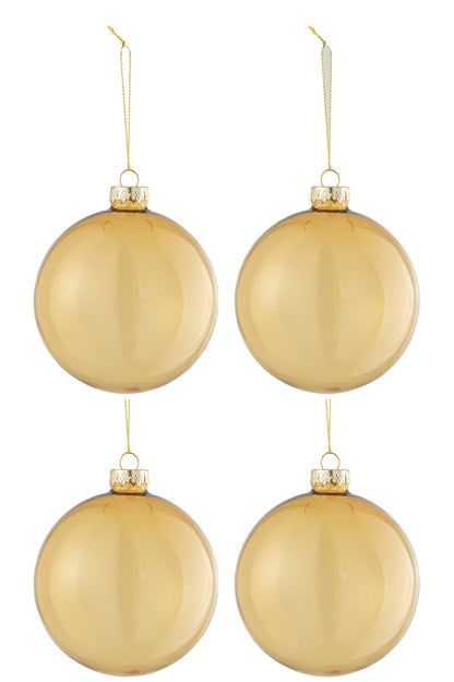 J-Line Box Of 4 Christmas Baubles Regular Transparent Gold Medium