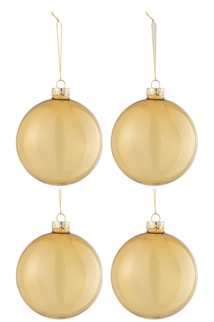 Doos met 4 kerstballen, doorschijnend goud, medium formaat.