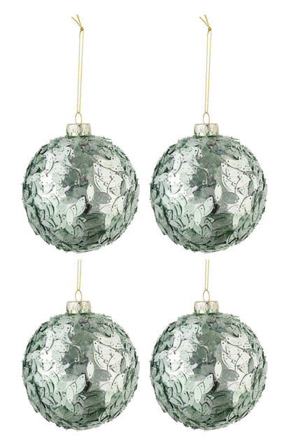 J-Line Doos met 4 kerstballen pailletten glas licht azuurblauw medium