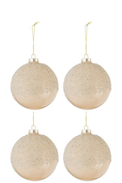 Doos met 4 kerstballen van suikerglas transparant goud medium
