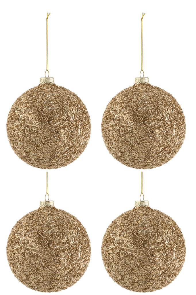 Doos met 4 kerstballen glitterglas goud groot