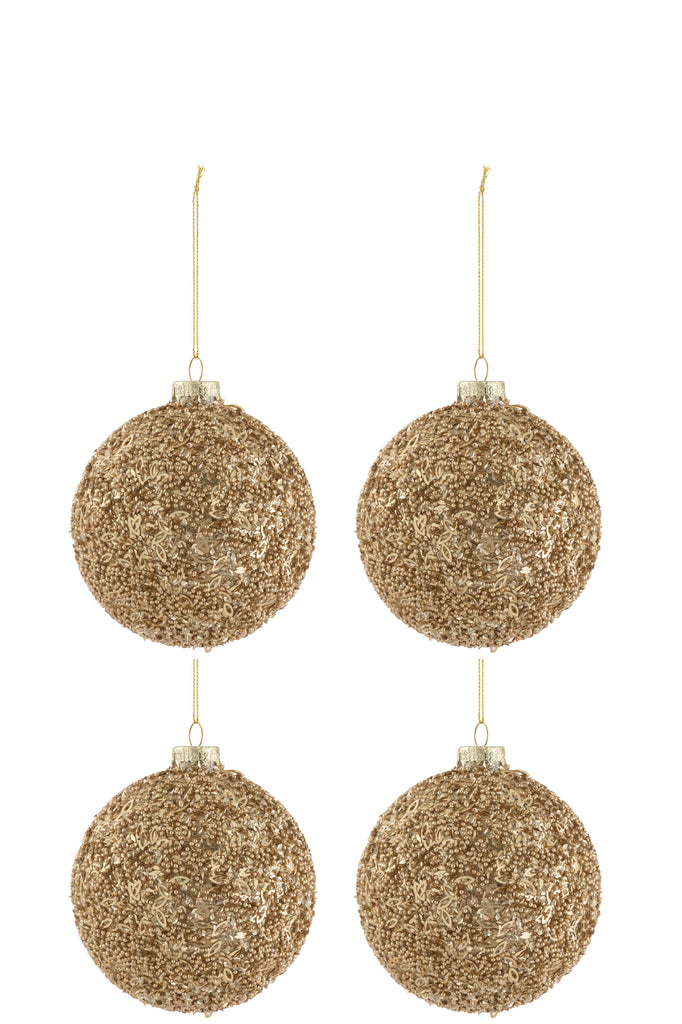 Doos met 4 kerstballen glitter glas goud medium