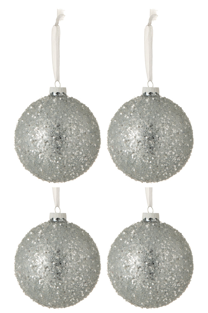 J-Line Box Of 4 Christmas Baubles Pearls Glass Light Blue Large