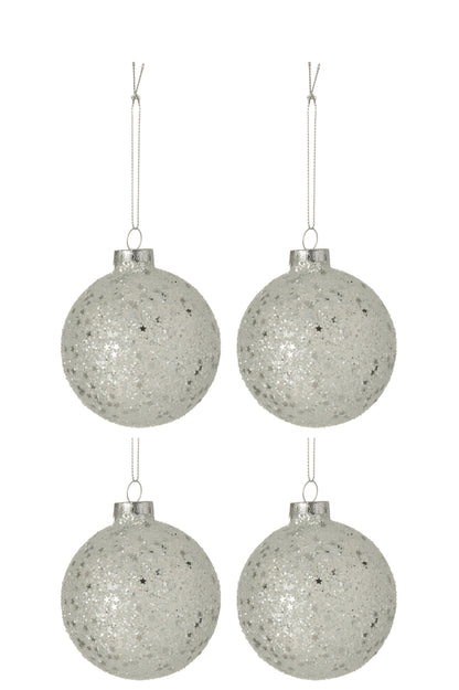 Doos met 4 kerstballen sterren glas zilver medium