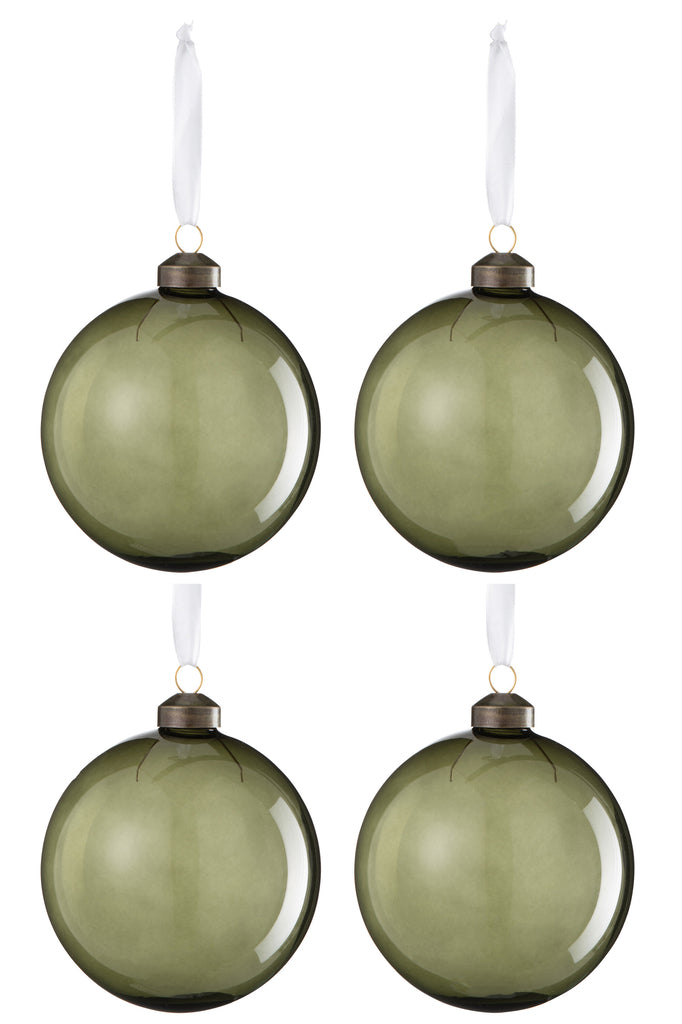 J-Line Box Of 4 Christmas Bauble Glass Dark Green