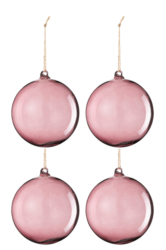 J-Line Doos met 4 kerstballen, glazen licht, mauve, groot