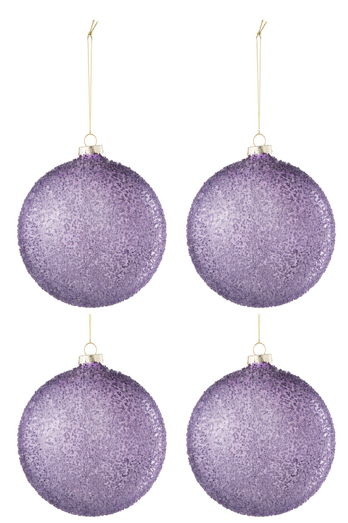 J-Line Kerstballen - glas/ parels - paars - L - 4x