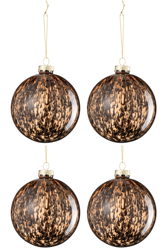 Doos met 4 kerstbalplekken van glas bruin/zwart groot