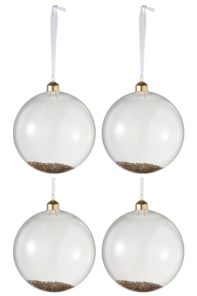 J-Line Doos met 4 kerstballen Deco glas helder/goud groot