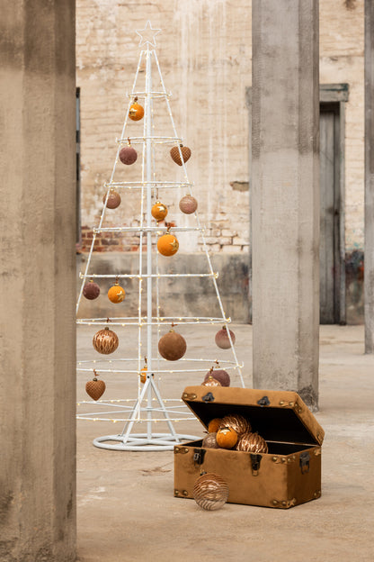 J-Line Doos met 4 kerstballen lijnen glas bruin groot