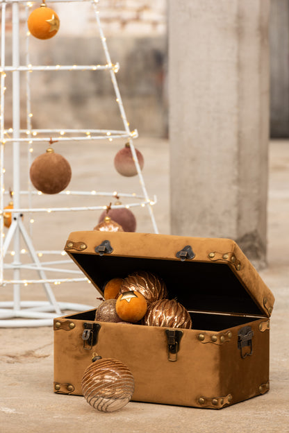 J-Line Doos met 4 kerstballen lijnen glas bruin groot