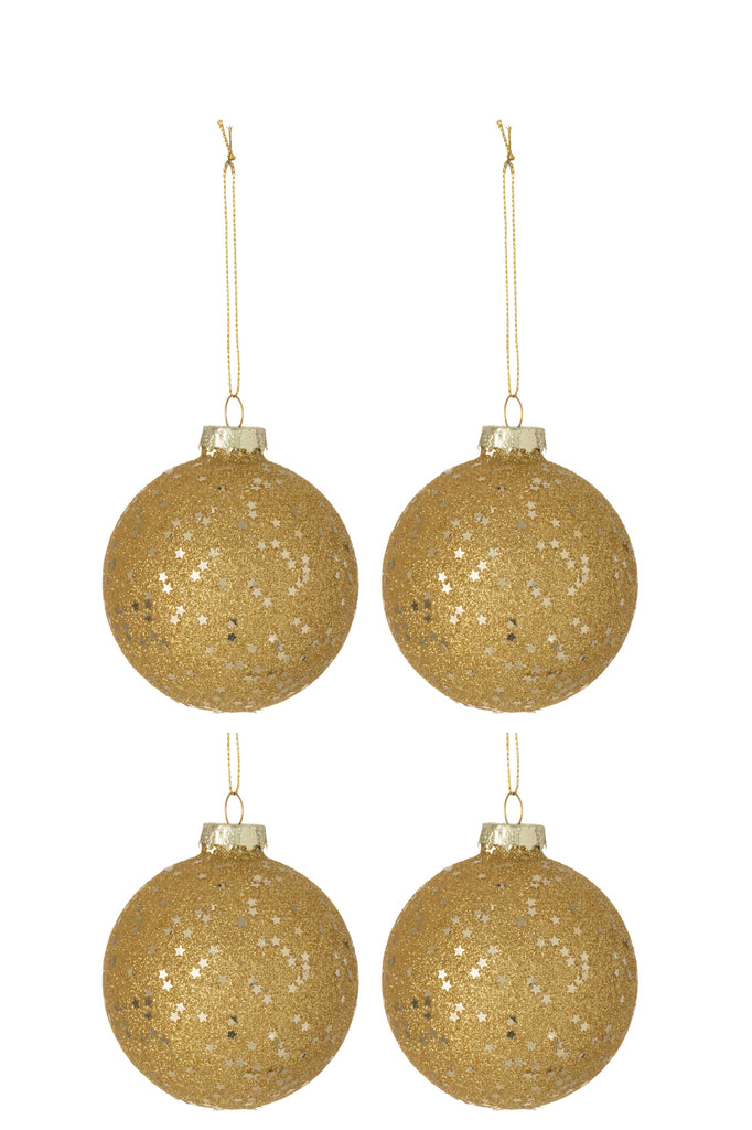 J-Line Box Of 4 Christmas Baubles Stars Glass Gold Medium