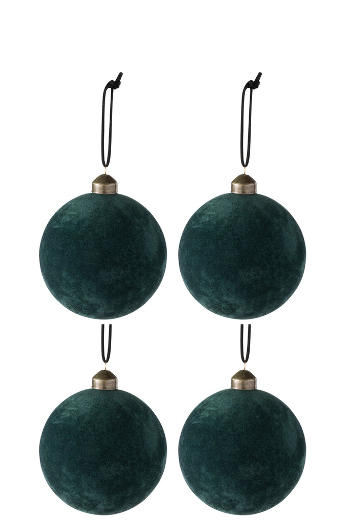 J-Line Doos met 4 kerstballen fluweel glas groen medium
