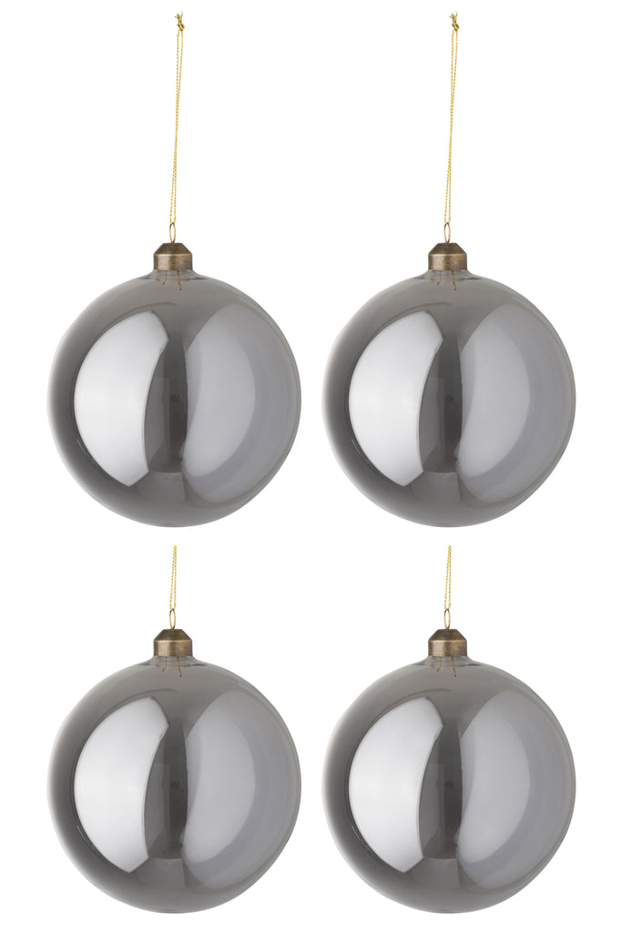 Doos met 4 kerstballen glad glas parelgrijs groot