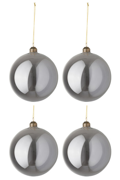 Doos met 4 kerstballen glad glas parelgrijs groot