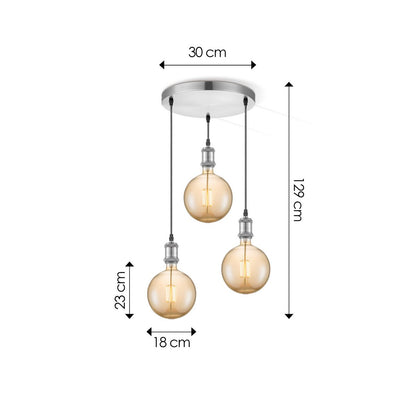 hanglamp chroom rond Globe 3L G18- dimbaar E27 amber