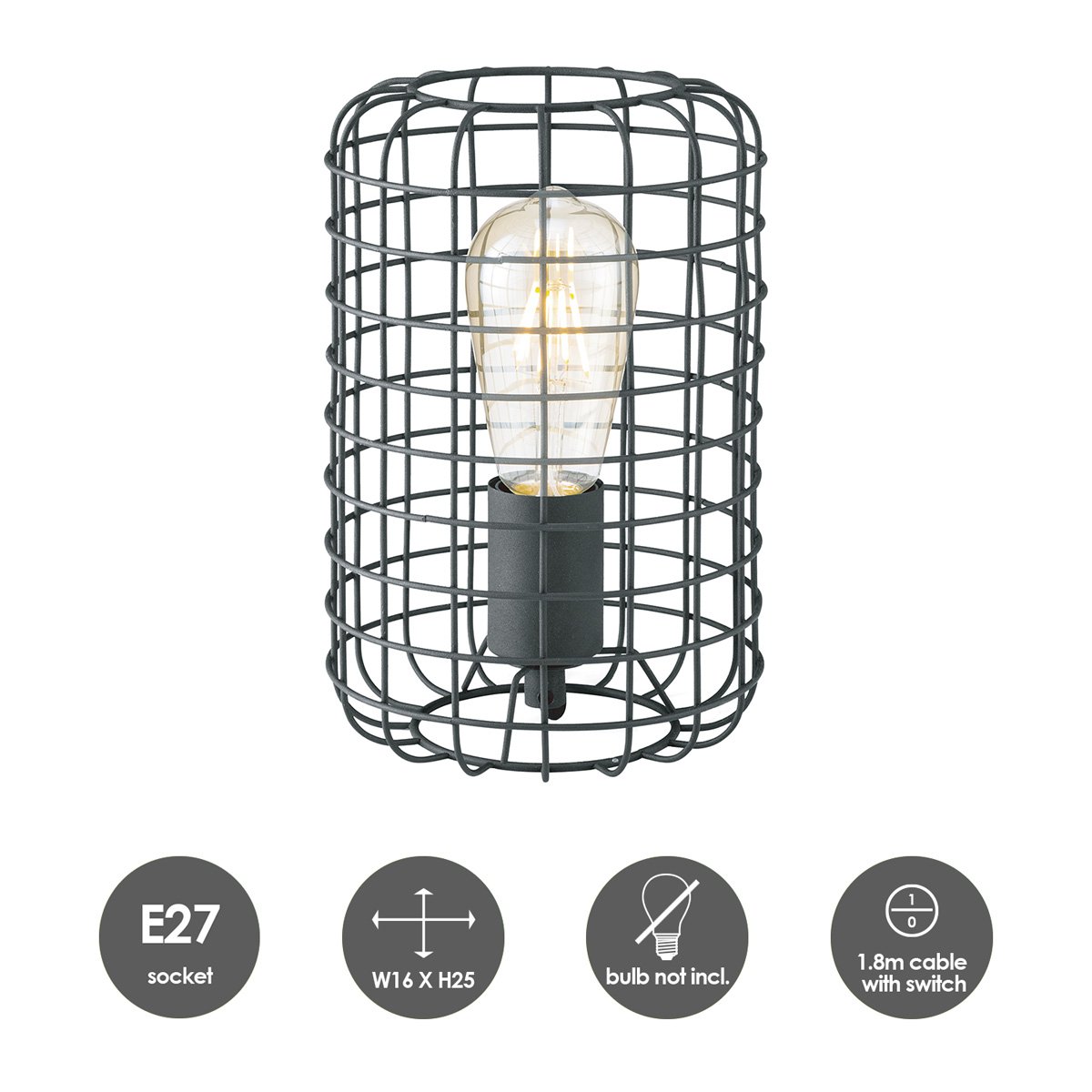 tafellamp Netting - Zwart - 16/16/25cm - bedlampje