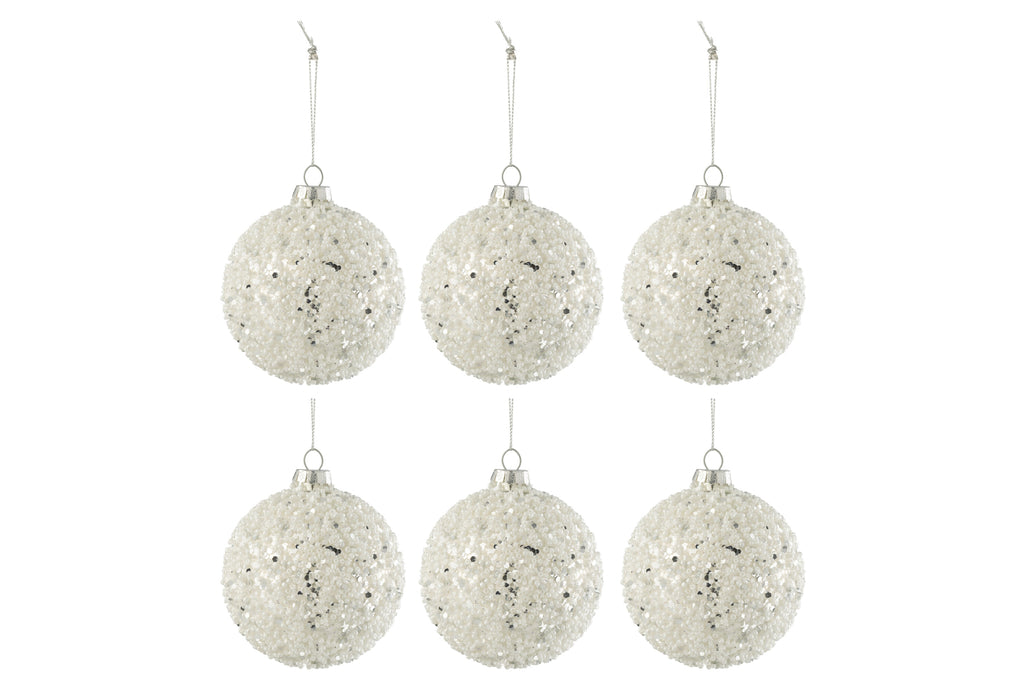 Doos met 6 kerstballen Parelmoer + Glitter Glas Zilver/Wit Klein