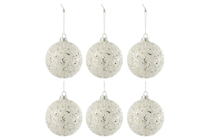 Doos met 6 kerstballen Parelmoer + Glitter Glas Zilver/Wit Klein