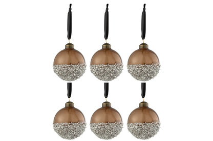 J-Line Doos met 6 kerstballen parels zilver glas bruin klein