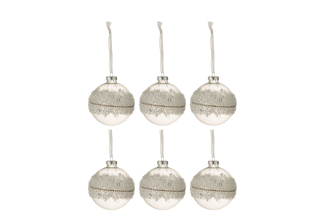 J-Line Box Of 6 Christmas Baubles Sugar Middle Diamonds Line Glass Clear Small