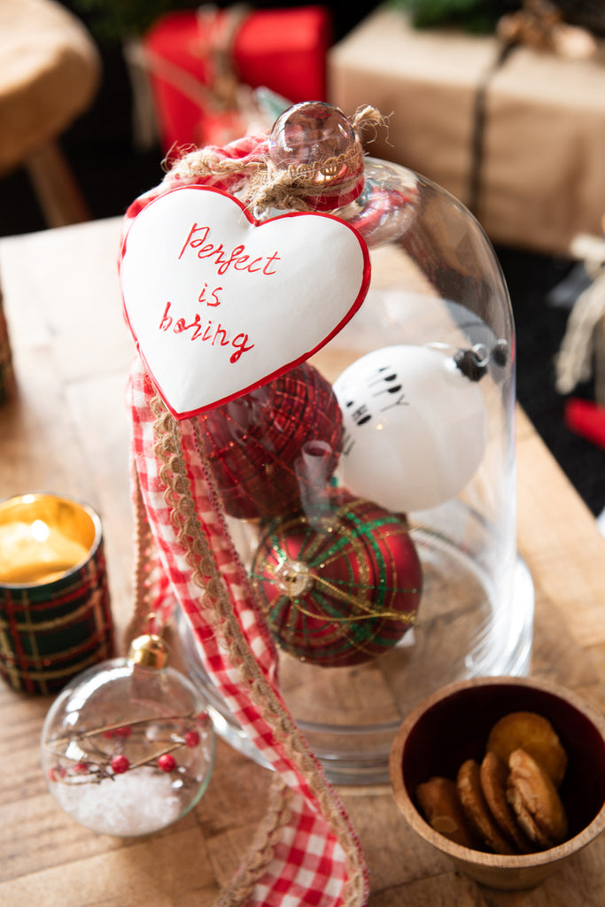 Doos met 6 kerstballen geruit glas 3 rood/3 groen klein