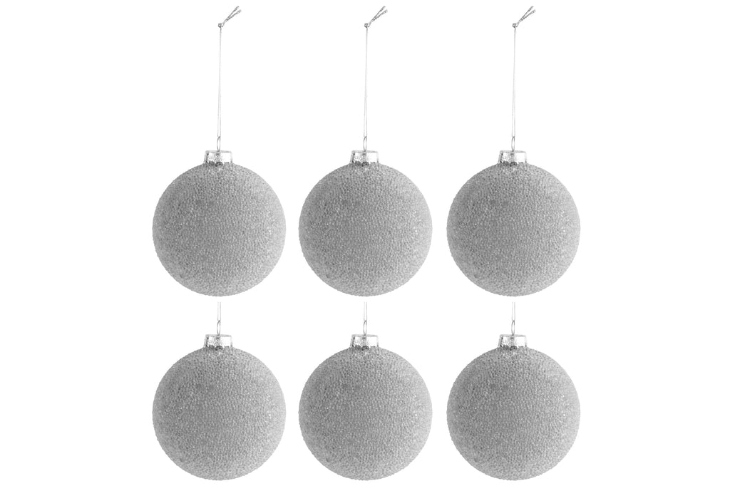 J-Line Doos met 6 kerstbalparels glas mat grijs klein