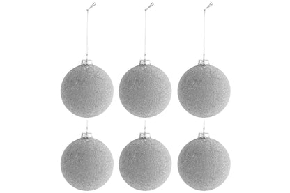 J-Line Doos met 6 kerstbalparels glas mat grijs klein
