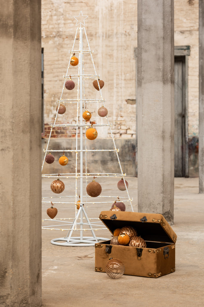 J-Line Doos met 6 kerstbalparels glas mat grijs klein