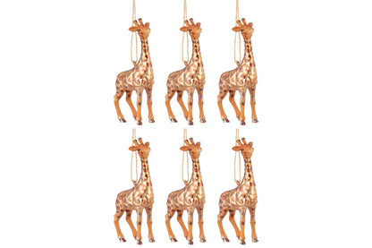 J-Line Box Of 6 Christmas Baubles Giraffe Glass Brown Mix