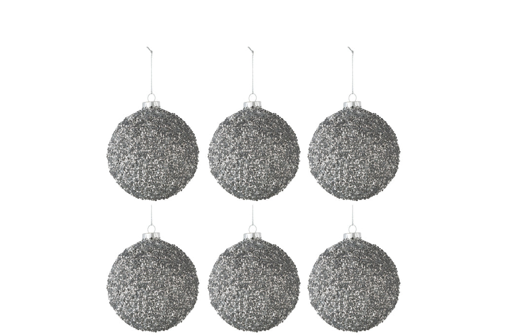 Doos met 6 kerstballen Glitterglas Smokey Grey Klein