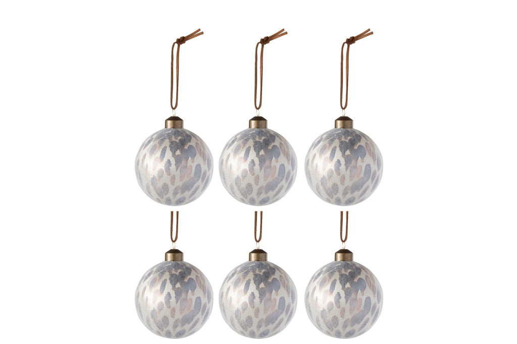 Doos met 6 kerstballen luipaardglas beige mix klein