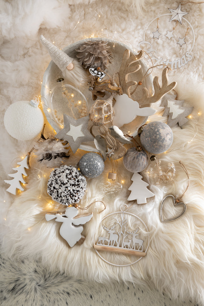 Doos met 6 kerstballen luipaardglas beige mix klein