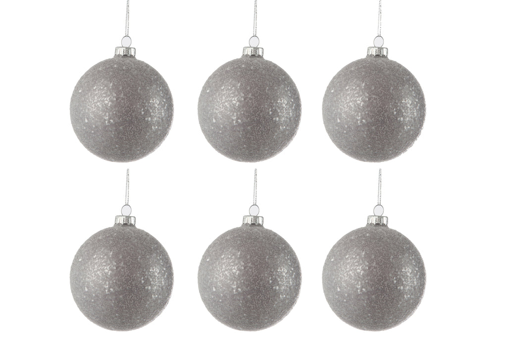 Doos met 6 kerstbal pailletten glas grijs