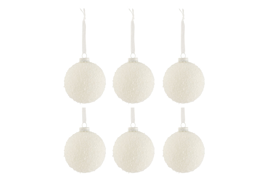 J-Line Box Of 6 Christmas Baubles Snowy Glass White Small