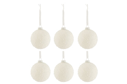 J-Line Box Of 6 Christmas Baubles Snowy Glass White Small