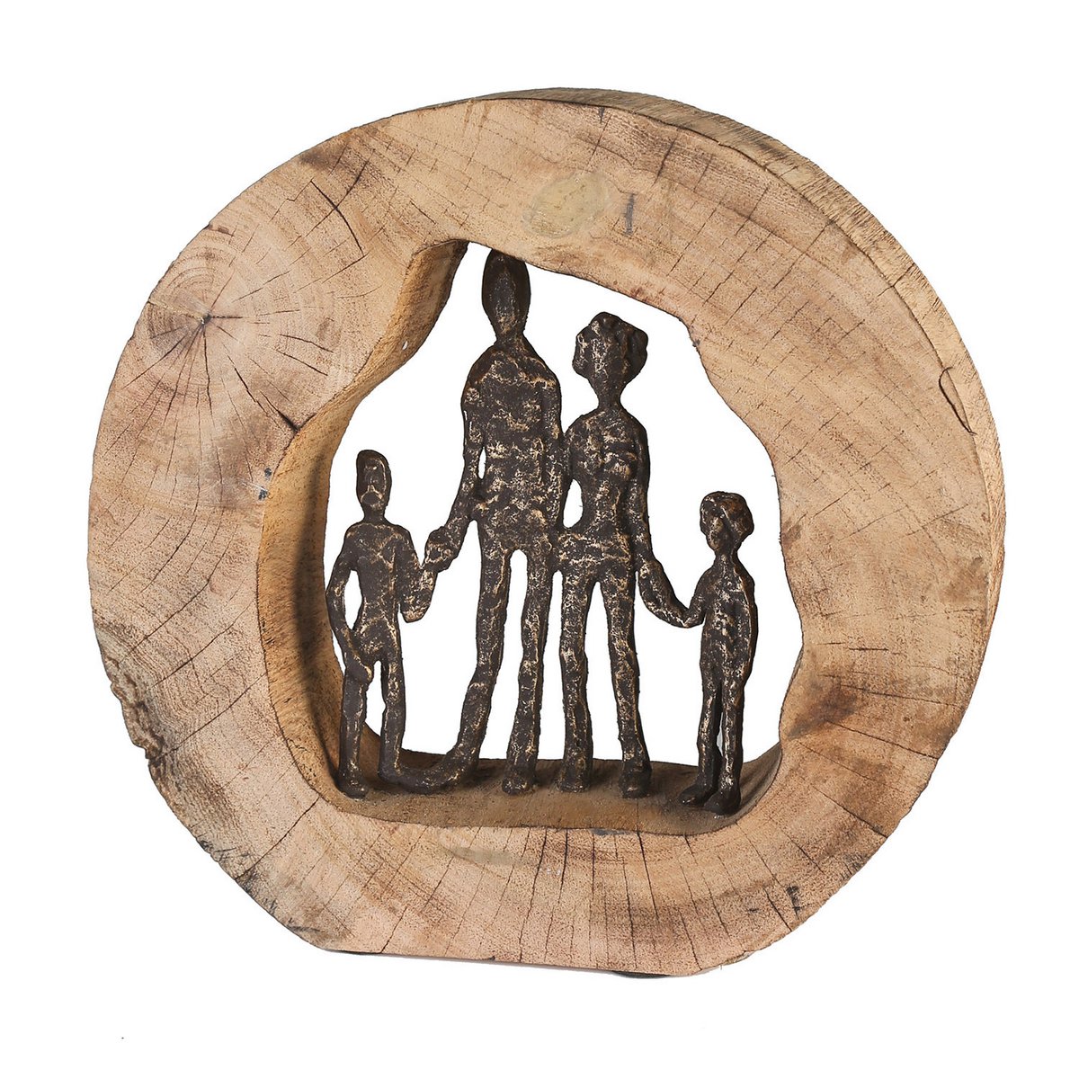 Hout/aluminium sculptuur &quot;Familie&quot; brons H.28cm