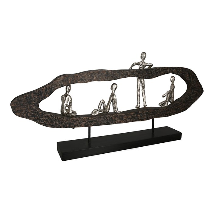 Hout/aluminium sculptuur &quot;Hang out&quot; zilver H.35cm