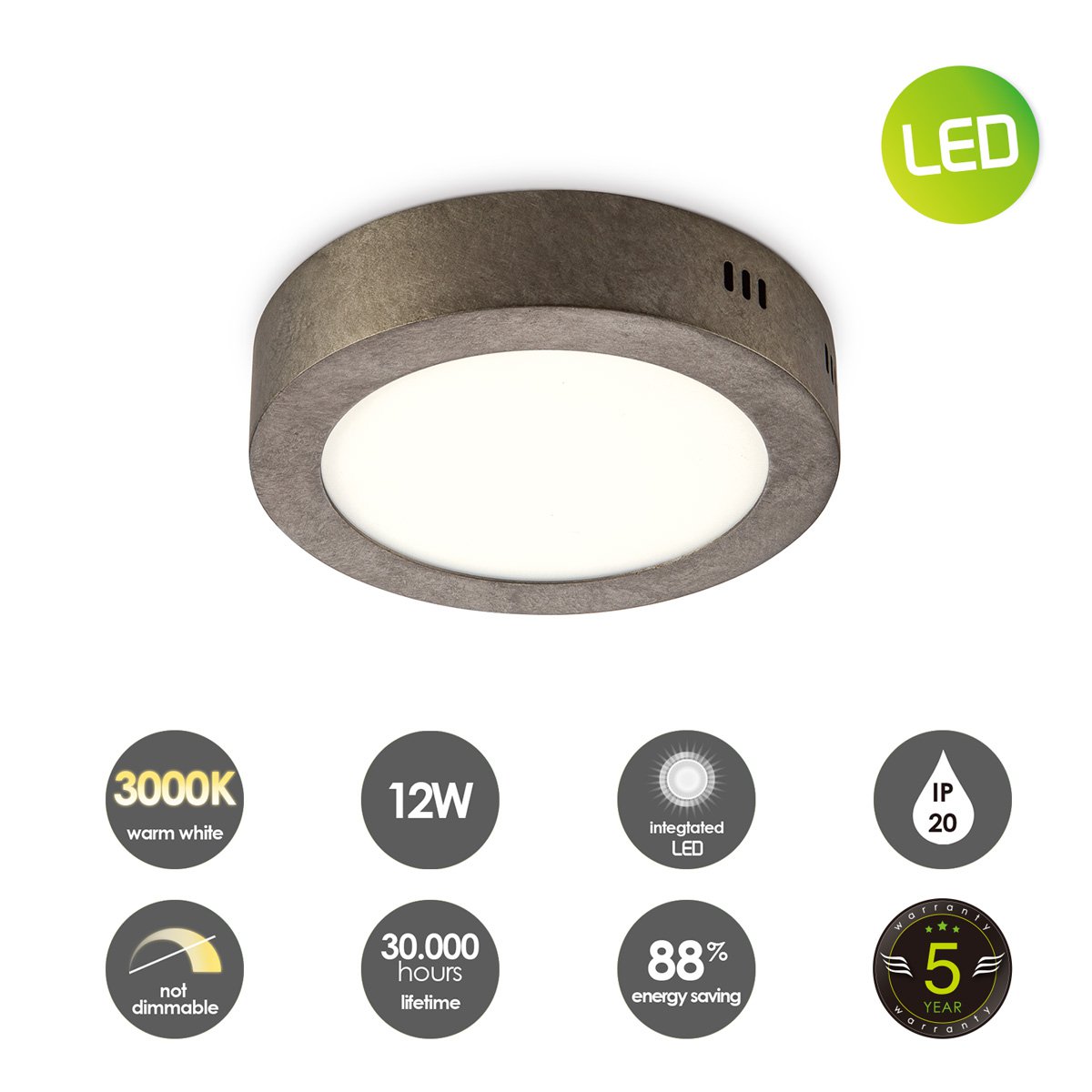 LED Plafondlamp Ska - Antraciet - Rond 17/17/3.6cm