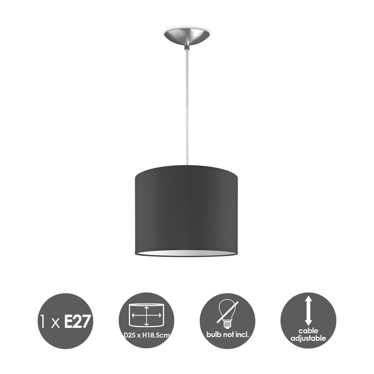 hanglamp Bling met lampenkap, E27, antraciet, 25cm