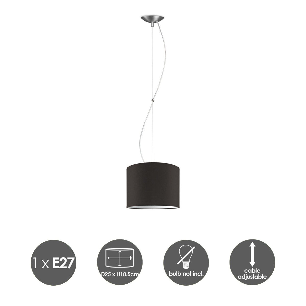 hanglamp Deluxe met lampenkap, E27, chocolade, 25cm