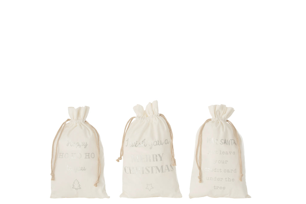 J-Line Tas Kerst Engels Fluweel Wit Medium Assortiment Van 3