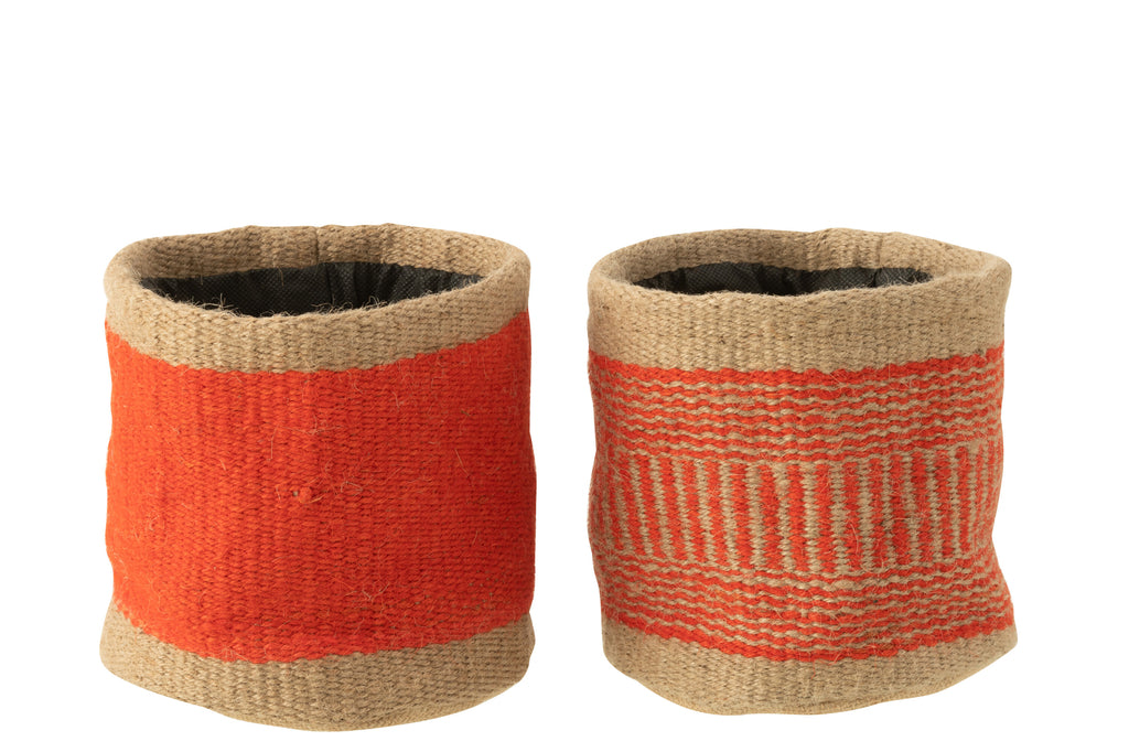 Mand Ronde + Band Jute Natuurlijk/Oranje Groot Assortiment Van 2