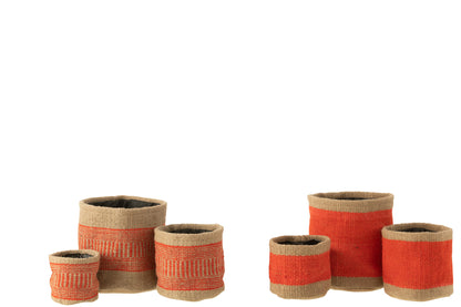 Mand Ronde + Band Jute Natuurlijk/Oranje Groot Assortiment Van 2