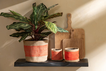 Mand Ronde + Band Jute Natuurlijk/Oranje Groot Assortiment Van 2