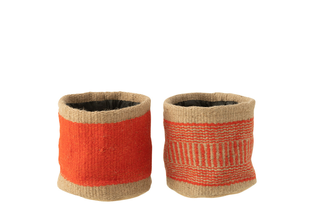 Mand Ronde + Band Jute Natuurlijk/Oranje Medium Assortiment Van 2