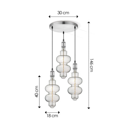 hanglamp chroom rond Diabolo 3L dimbaar E27 helder