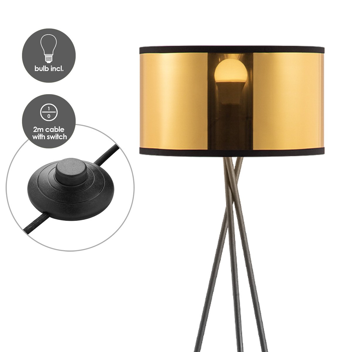 Moderne Vloerlamp - Lampenkap goud - 53x53x138