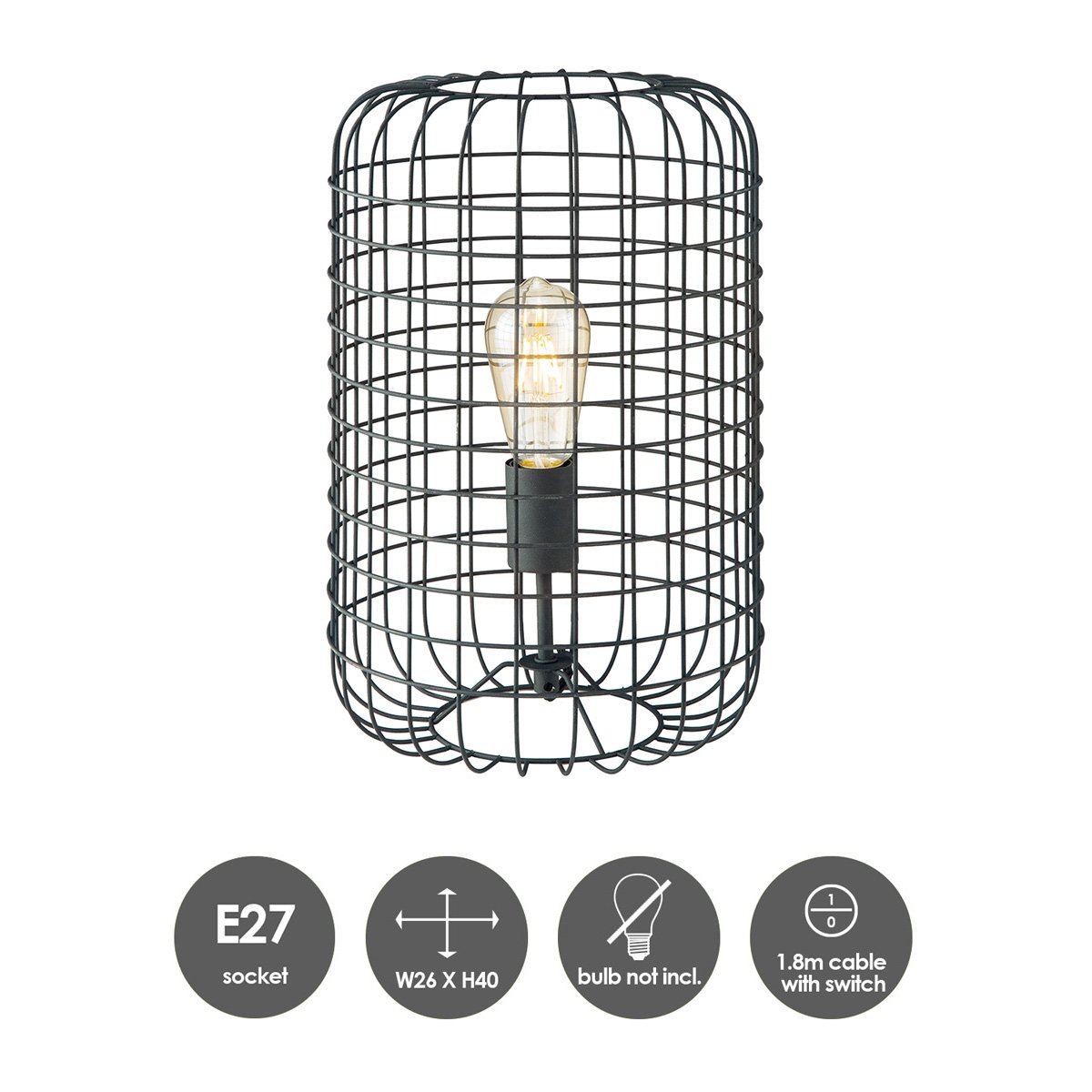 tafellamp Netting - Zwart - 26/26/40cm - bedlampje