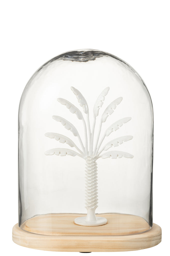 Bell Jar Palm Tree Glass/Metal White/Natural Large